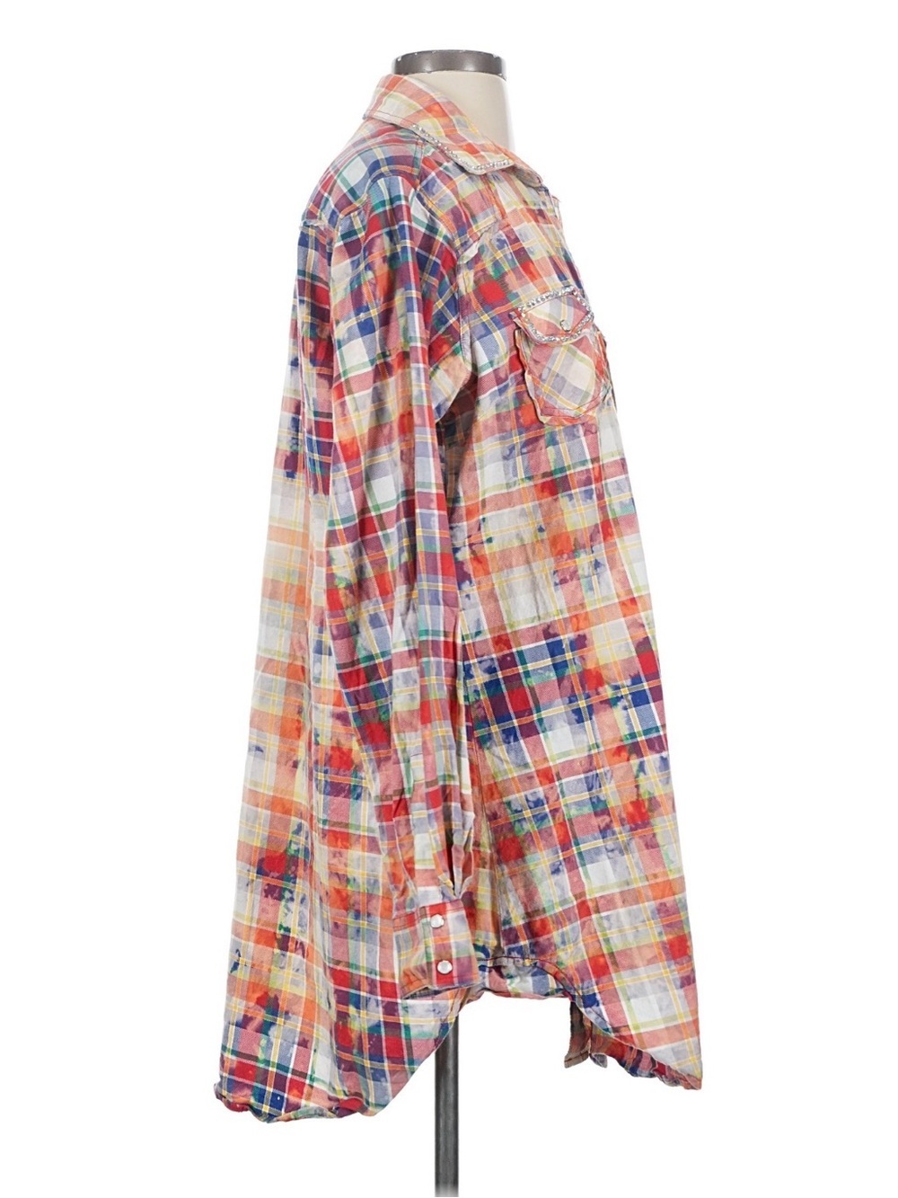 A Rare Bird Women’s Plaid Midi Shirt Dress Bleach Distressing Rhinestones Small - Picture 3 of 9